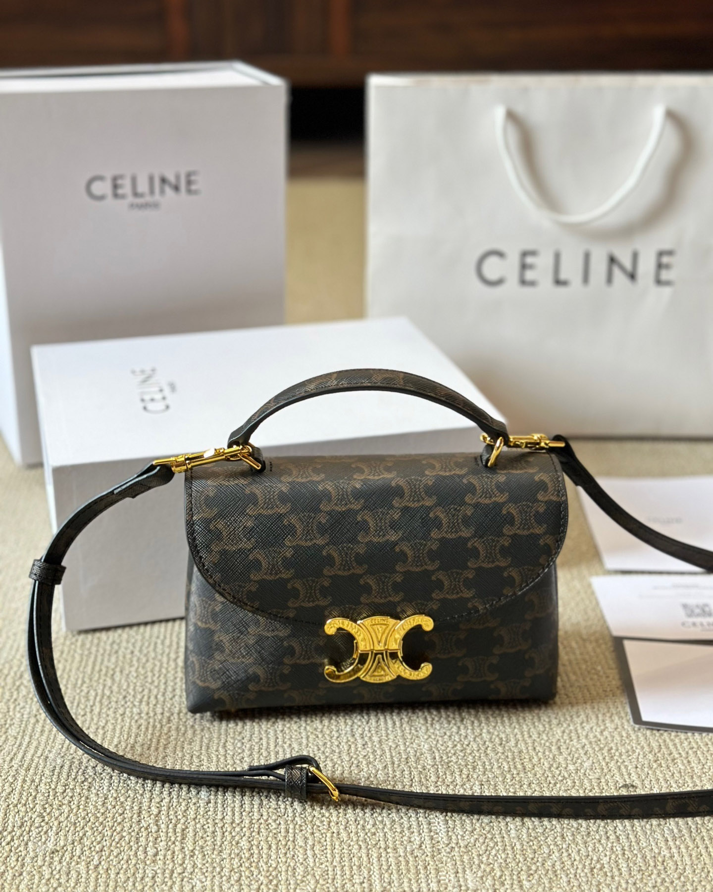 CELINE Teen Nino Bag In Triomphe Canvas And Calfskin - Black