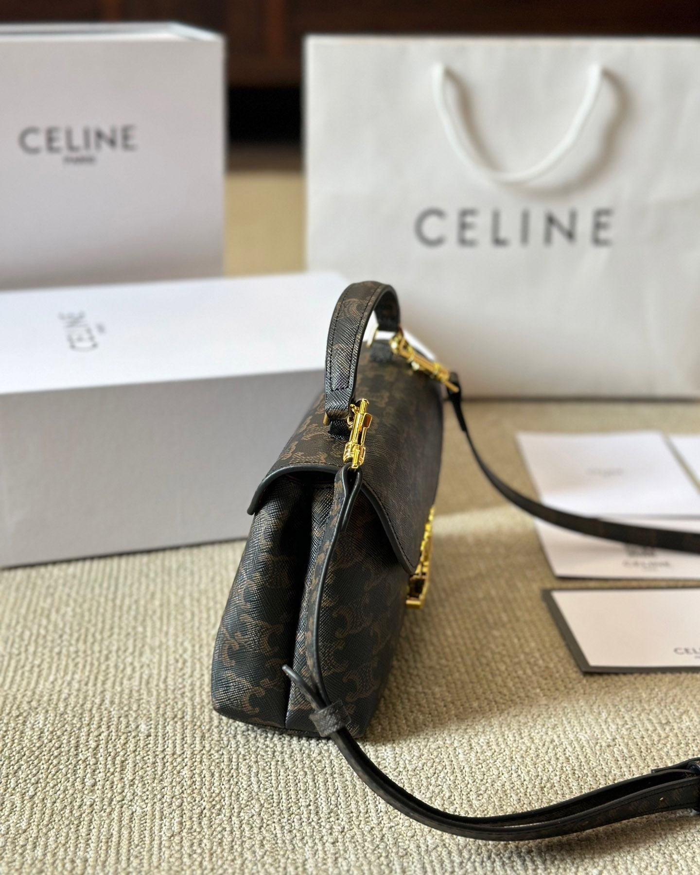 CELINE Teen Nino Bag In Triomphe Canvas And Calfskin - Black