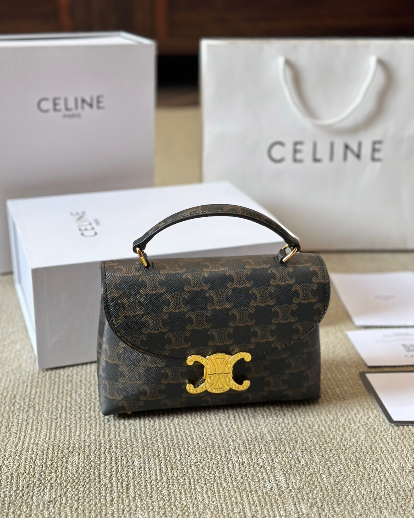 CELINE Teen Nino Bag In Triomphe Canvas And Calfskin - Black