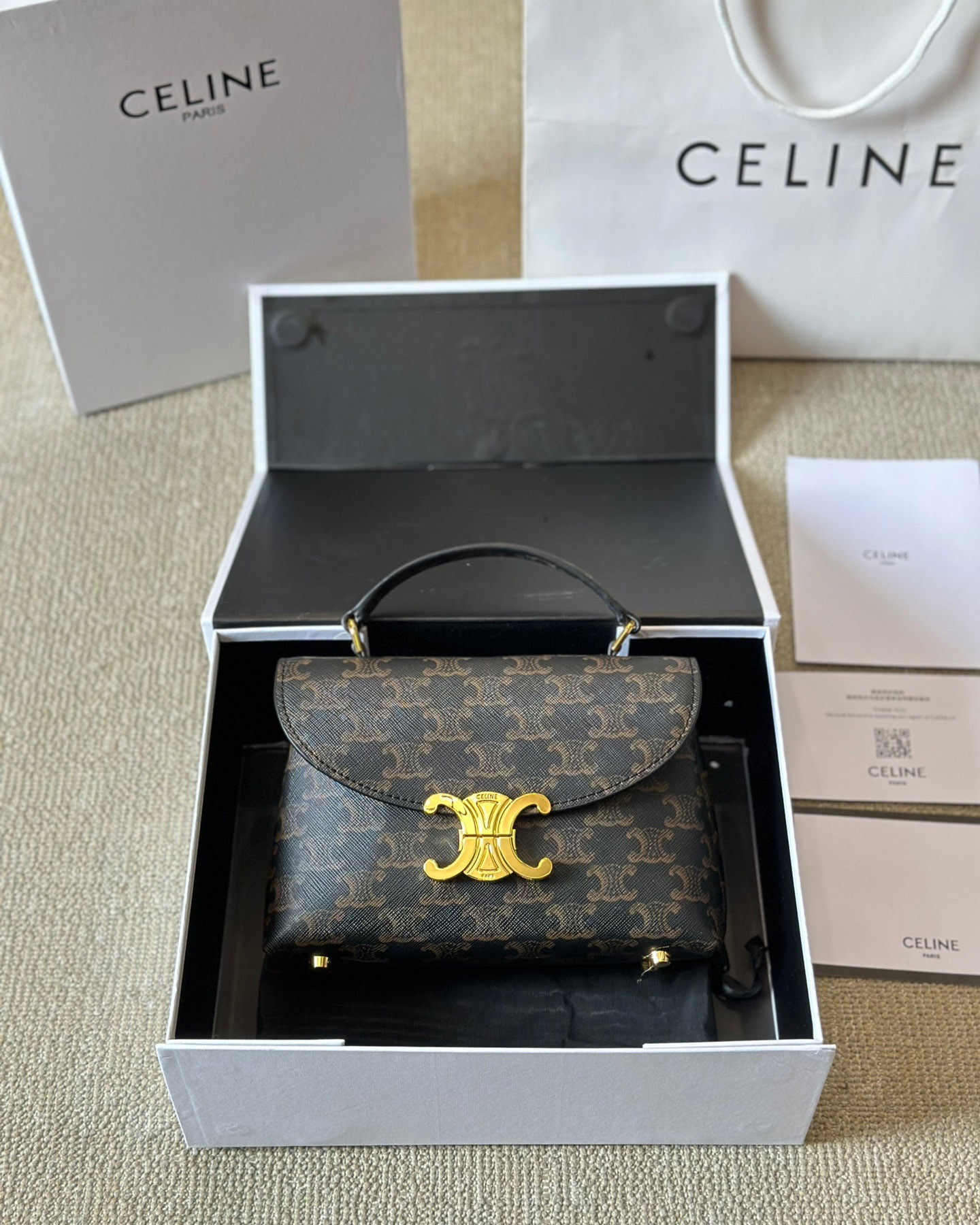 CELINE Teen Nino Bag In Triomphe Canvas And Calfskin - Black