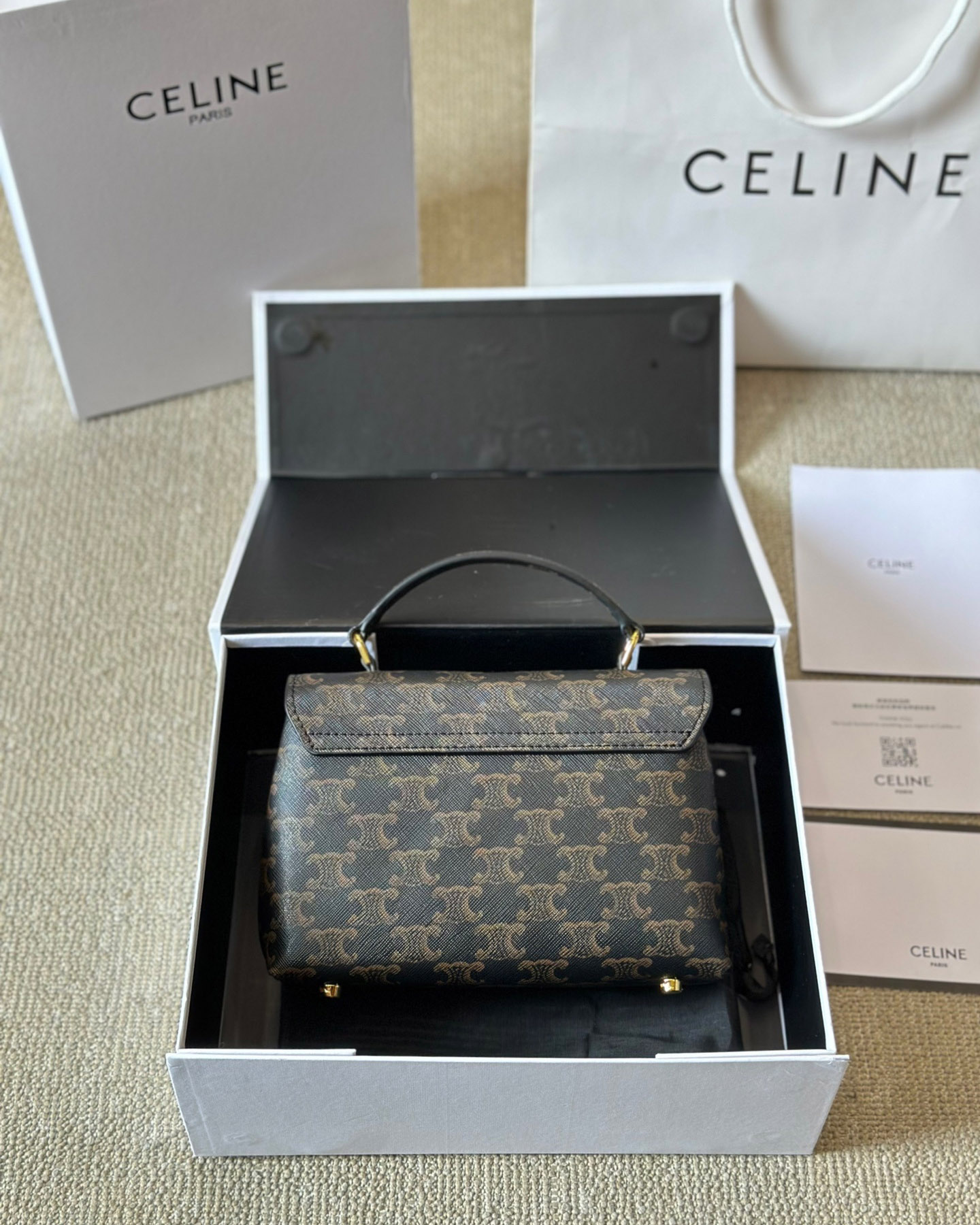 CELINE Teen Nino Bag In Triomphe Canvas And Calfskin - Black