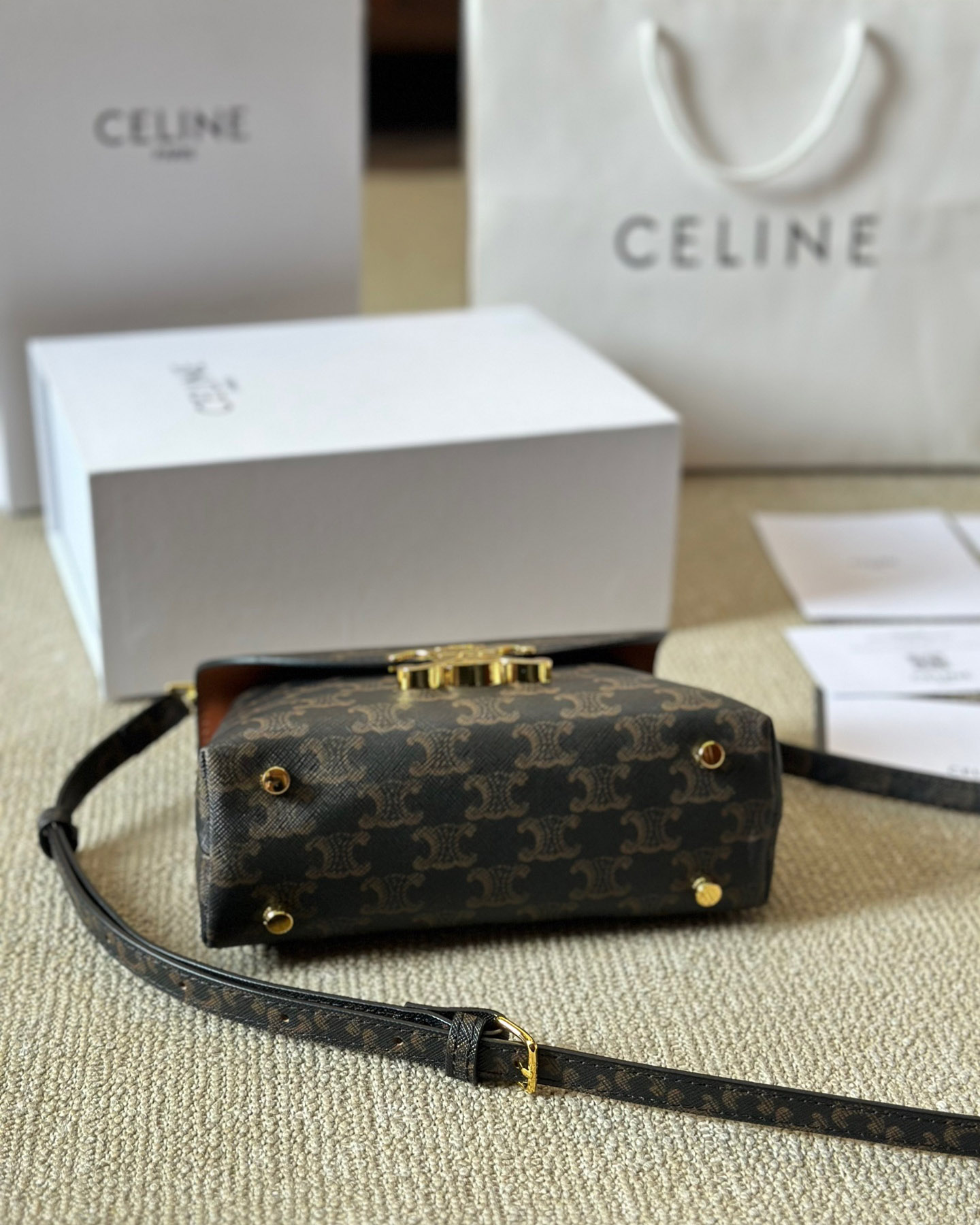 CELINE Teen Nino Bag In Triomphe Canvas And Calfskin - Black