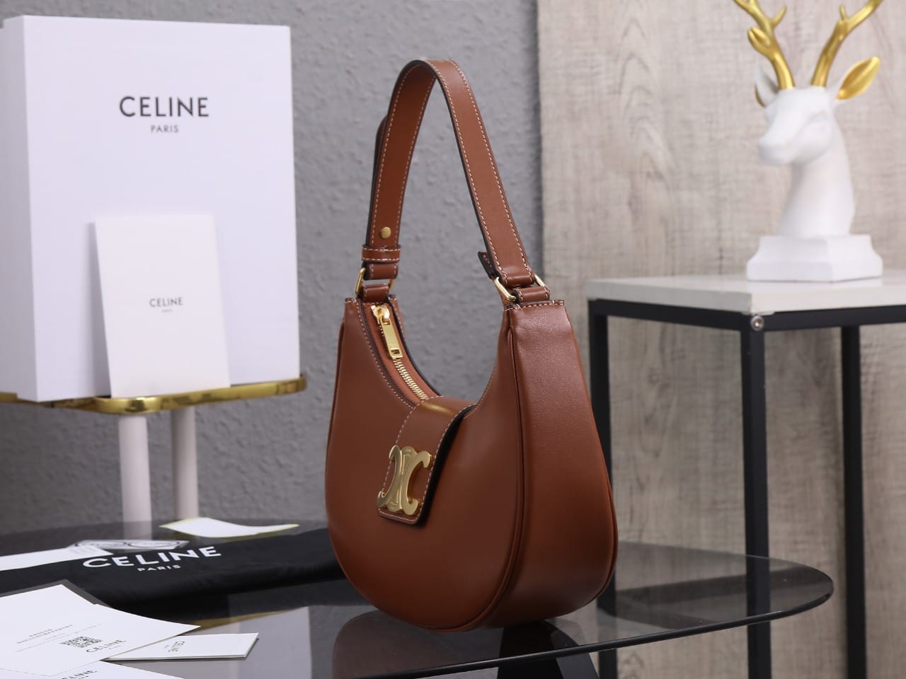 CELINE Medium Ava Triomphe Bag In Calfskin - Tan