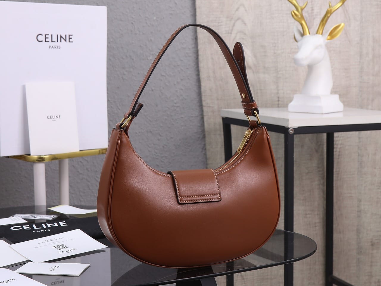 CELINE Medium Ava Triomphe Bag In Calfskin - Tan