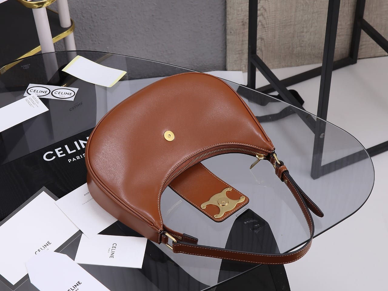 CELINE Medium Ava Triomphe Bag In Calfskin - Tan