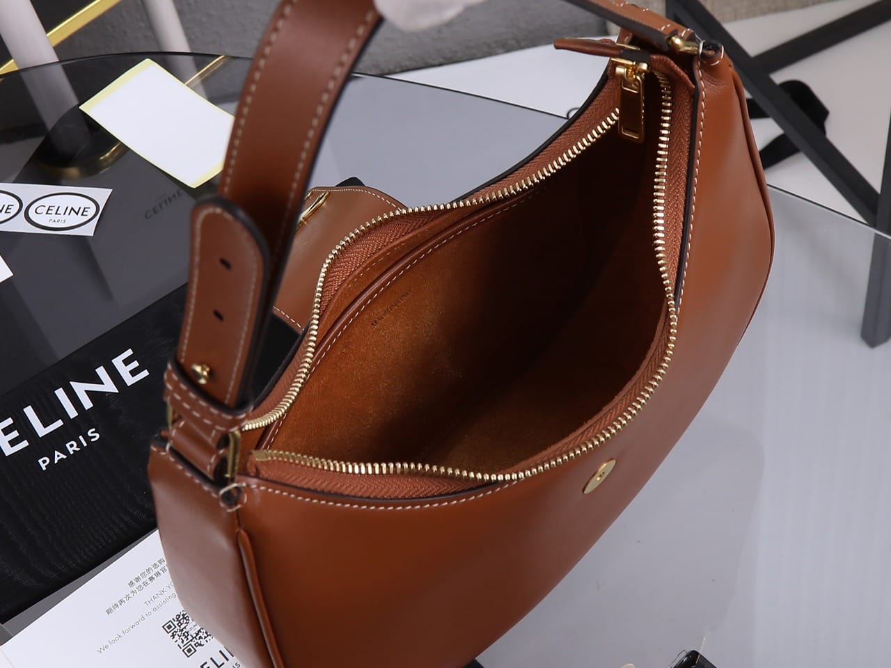 CELINE Medium Ava Triomphe Bag In Calfskin - Tan