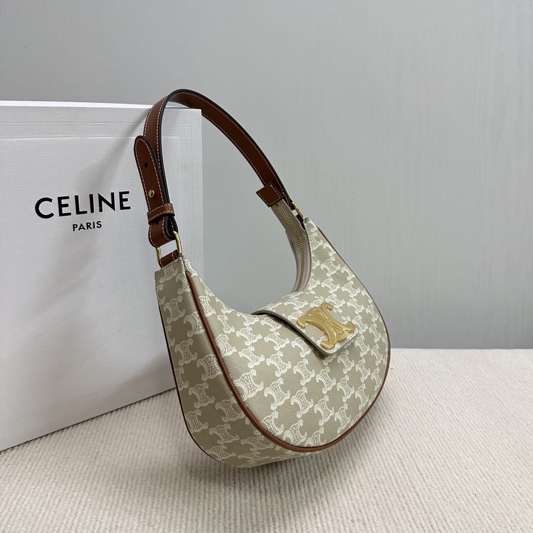 CELINE Medium Ava Triomphe Bag In Triomphe Canvas And Calfskin - Grege