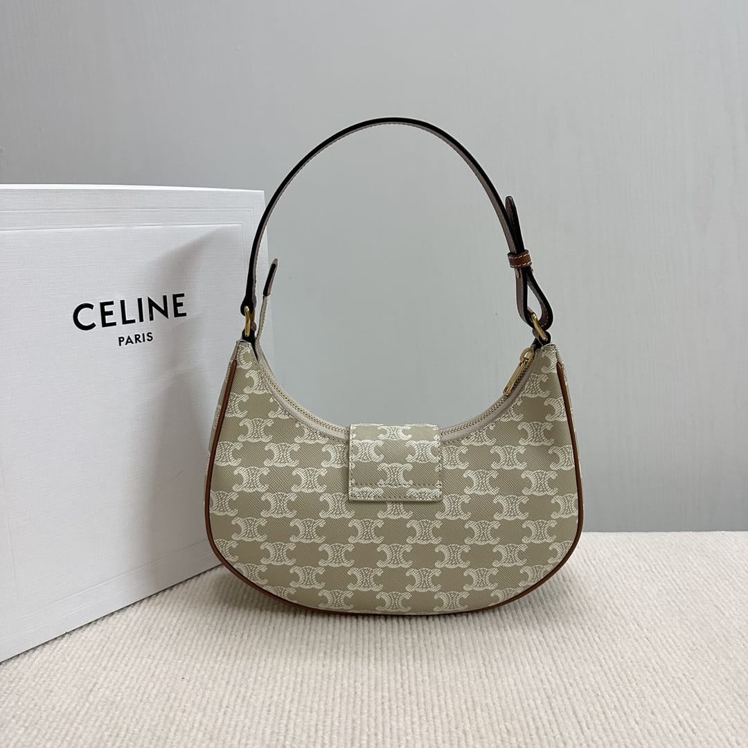 CELINE Medium Ava Triomphe Bag In Triomphe Canvas And Calfskin - Grege