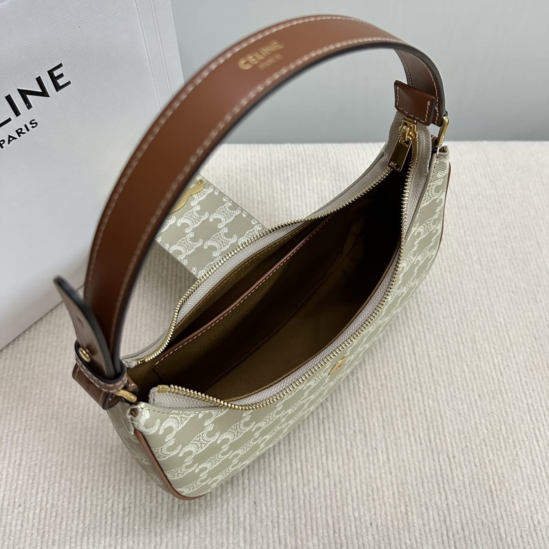 CELINE Medium Ava Triomphe Bag In Triomphe Canvas And Calfskin - Grege