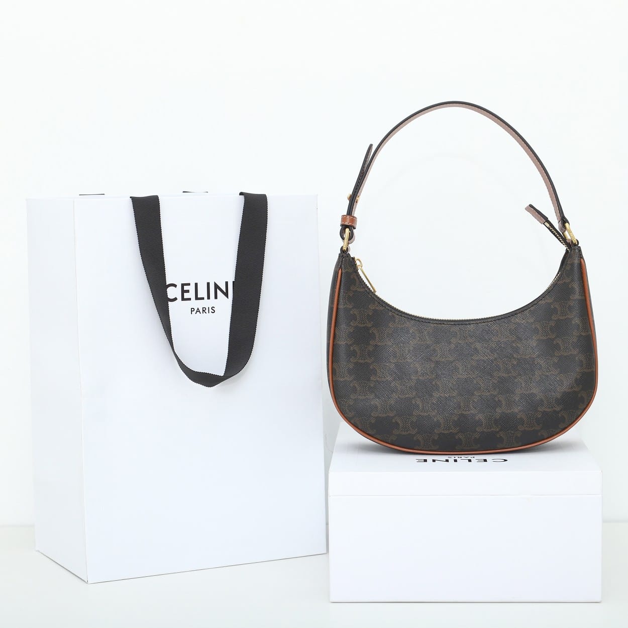 CELINE Medium Ava Bag In Triomphe Canvas And Calfskin - Black