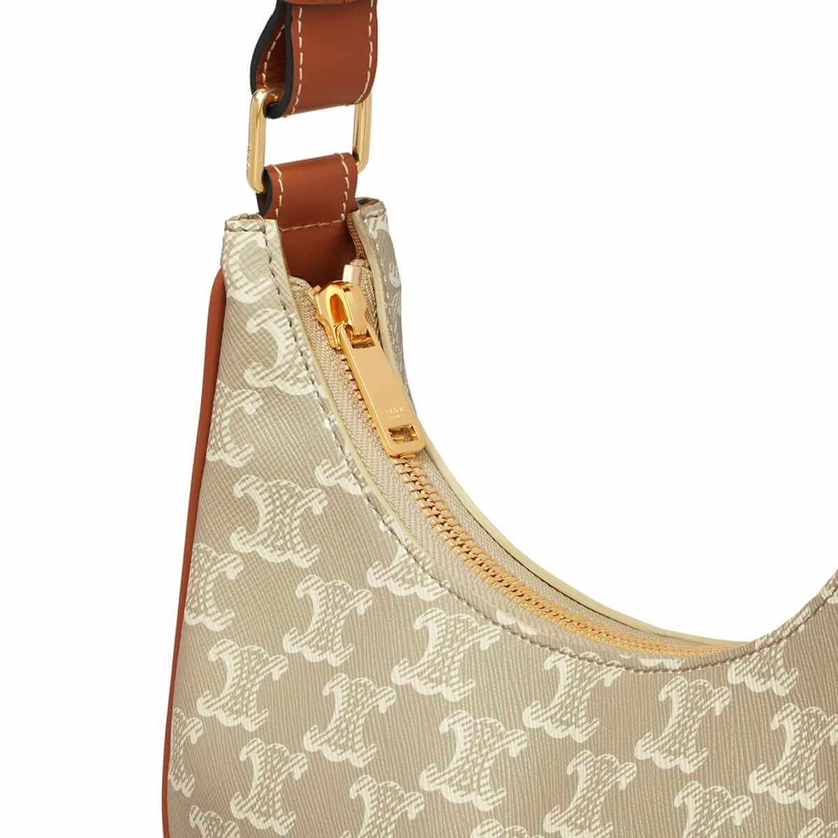 CELINE Medium Ava Bag In Triomphe Canvas And Calfskin - Grege