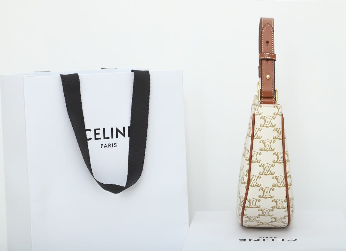 CELINE Medium Ava Bag In Triomphe Canvas And Calfskin - White