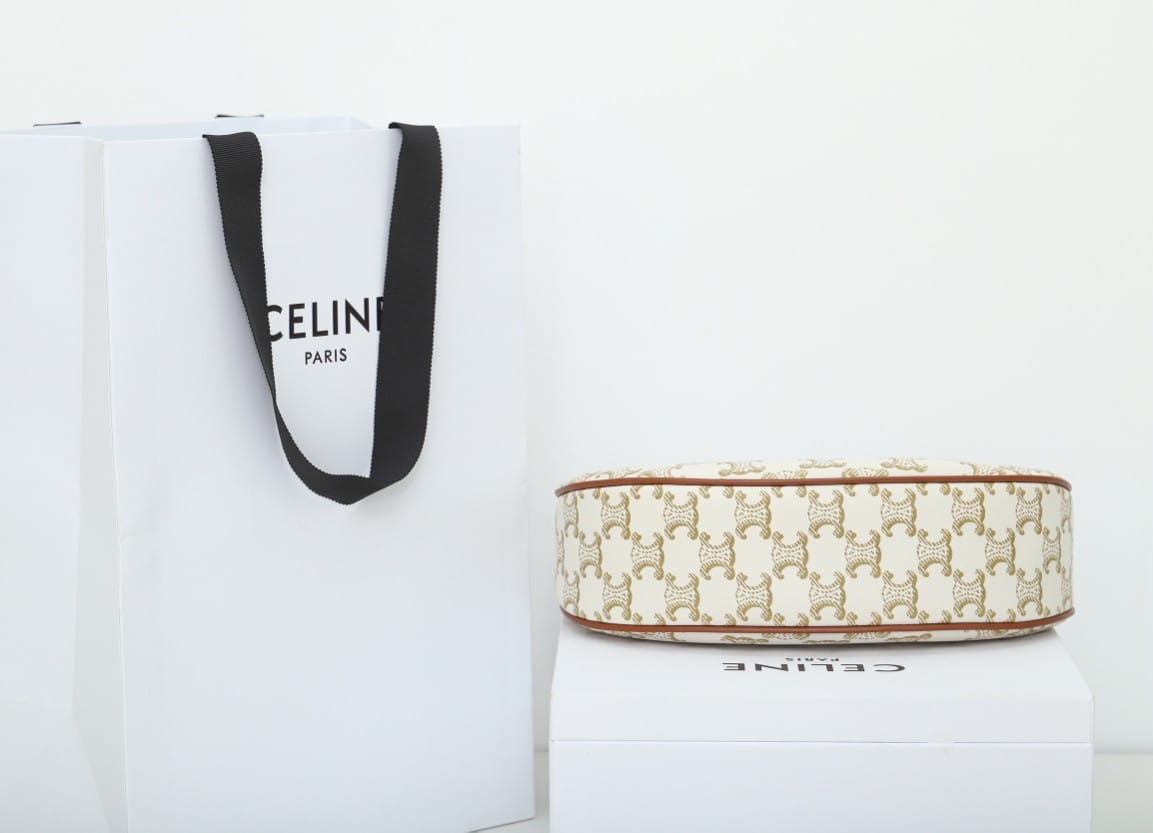 CELINE Medium Ava Bag In Triomphe Canvas And Calfskin - White