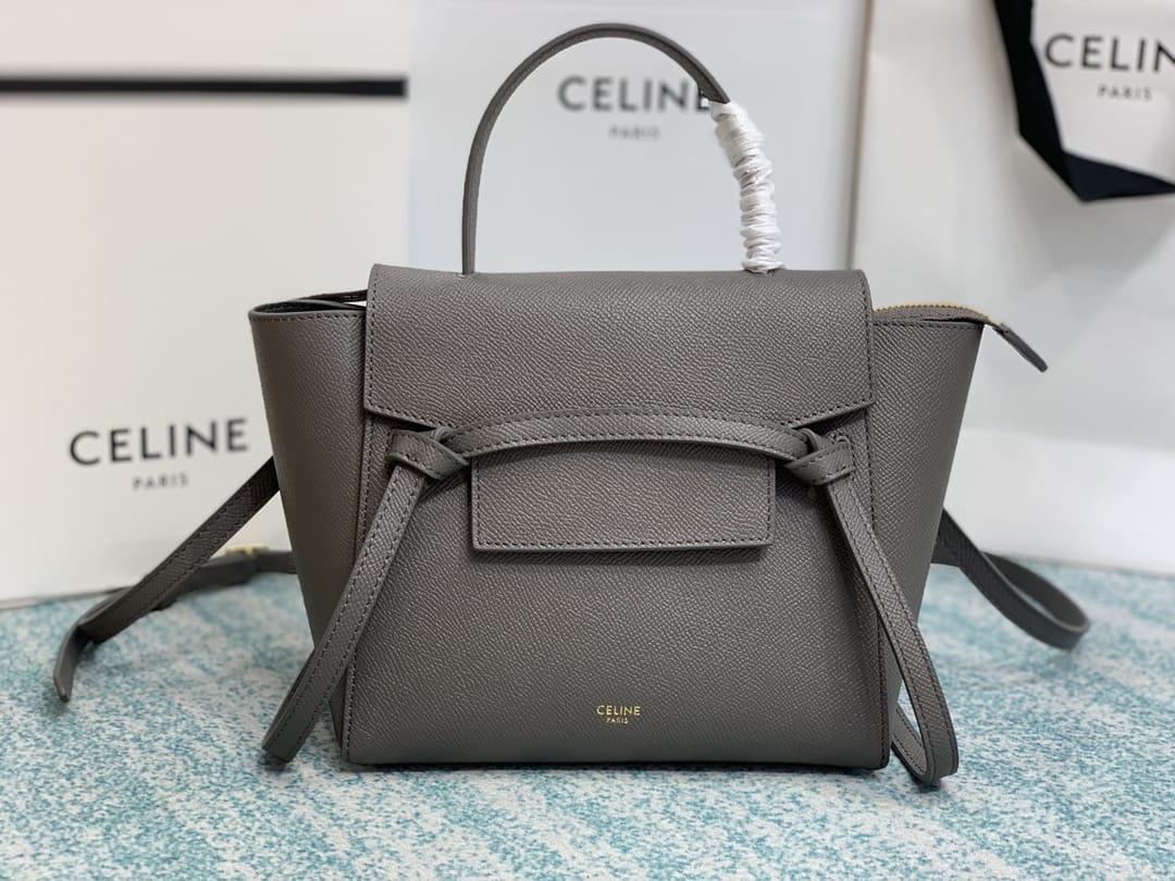 CELINE Nano Belt bag In Grained Calfskin - Grey