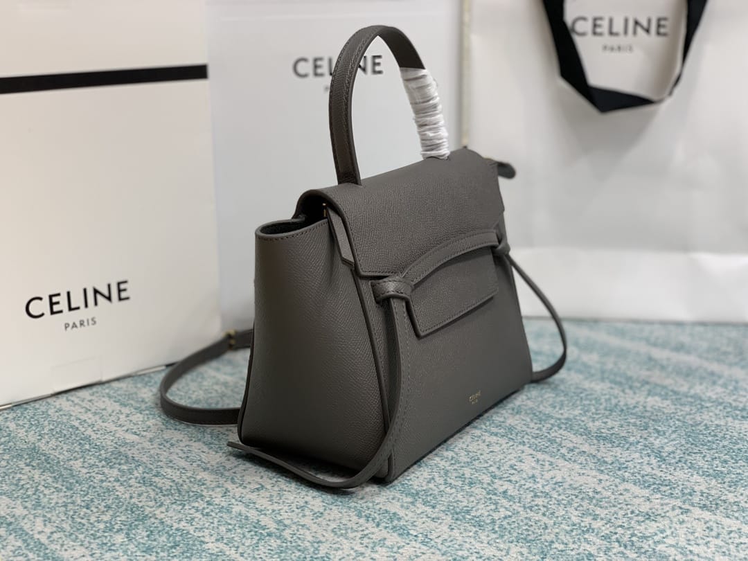 CELINE Nano Belt bag In Grained Calfskin - Grey