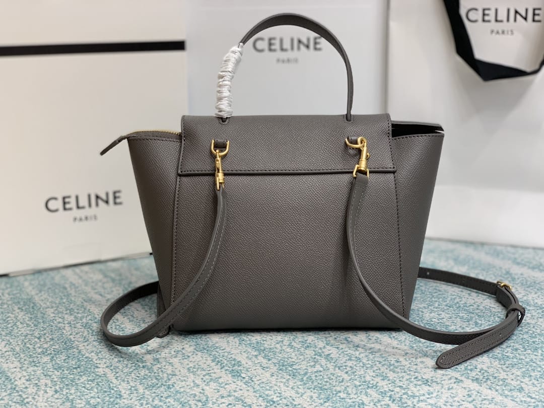 CELINE Nano Belt bag In Grained Calfskin - Grey