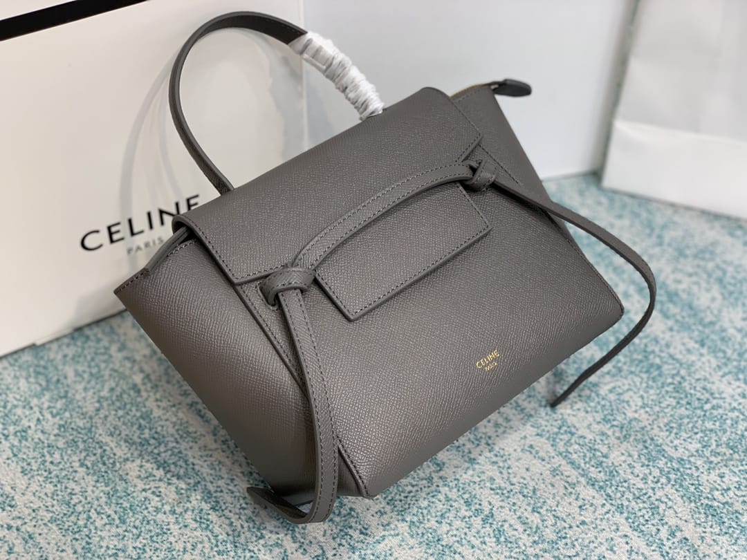 CELINE Nano Belt bag In Grained Calfskin - Grey