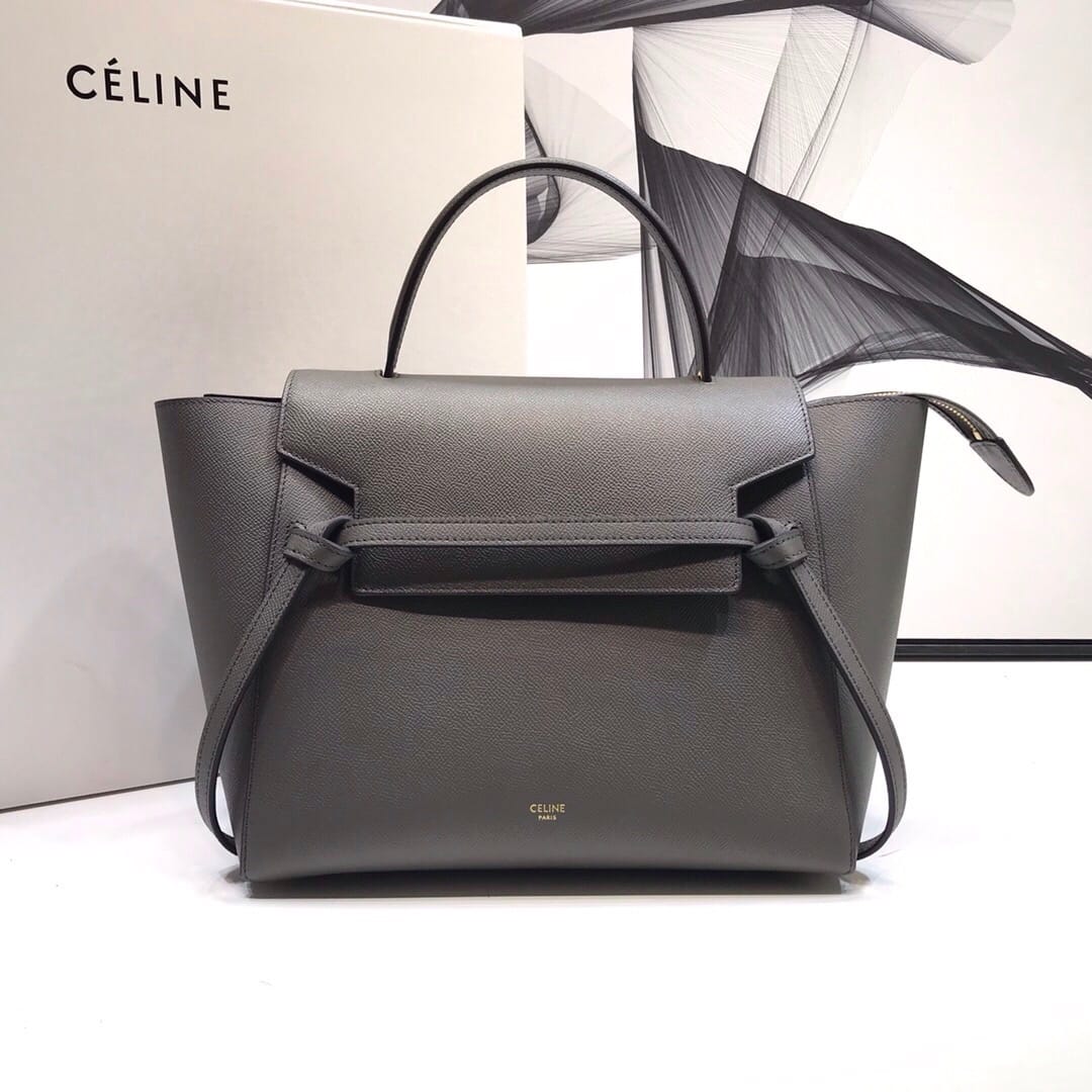 CELINE Mini Belt bag In Grained Calfskin - Grey