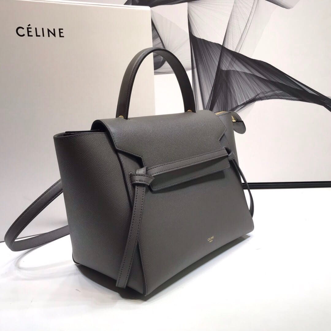 CELINE Mini Belt bag In Grained Calfskin - Grey