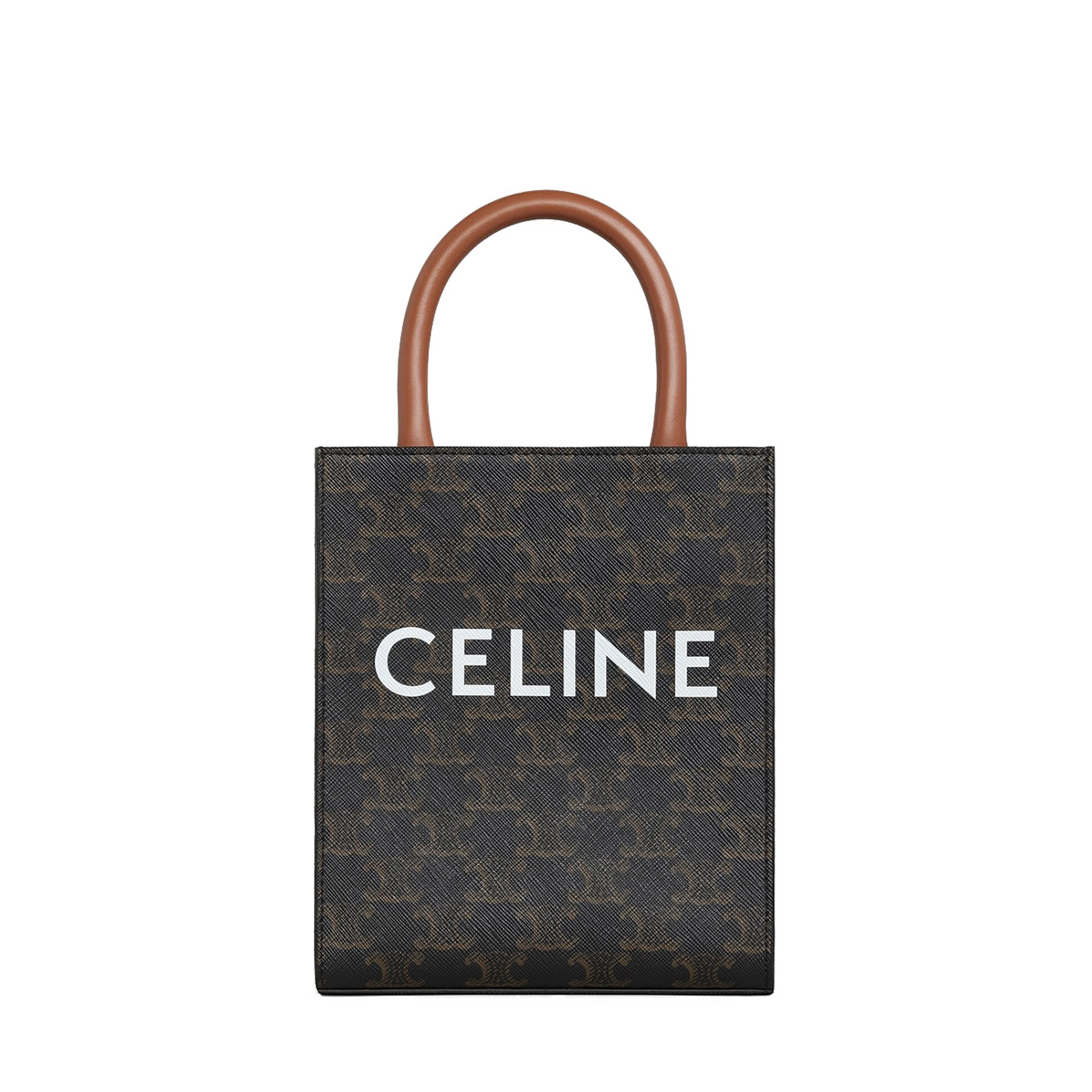 CELINE Mini Vertical Cabas In Triomphe Canvas And Calfskin With Celine Print - Black