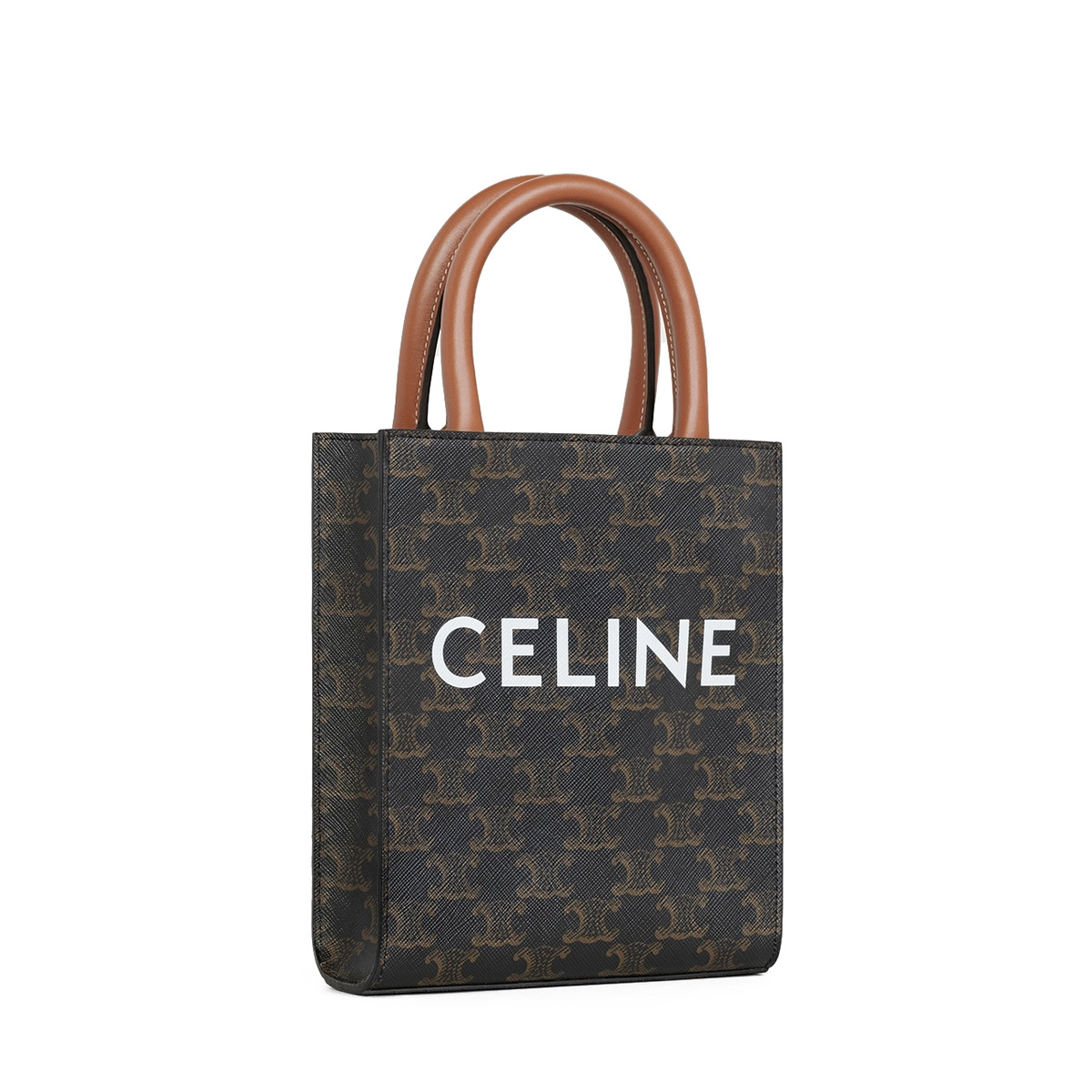 CELINE Mini Vertical Cabas In Triomphe Canvas And Calfskin With Celine Print - Black