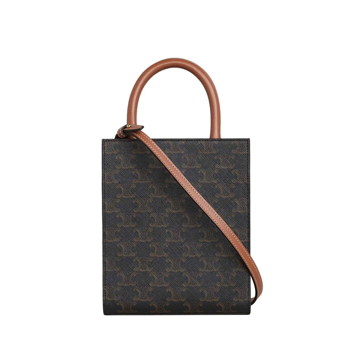 CELINE Mini Vertical Cabas In Triomphe Canvas And Calfskin With Celine Print - Black