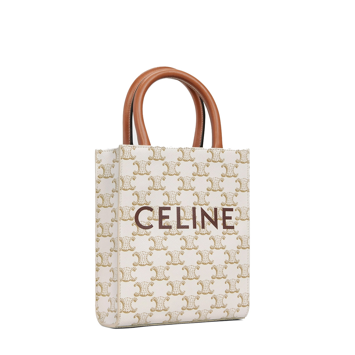 CELINE Mini Vertical Cabas In Triomphe Canvas And Calfskin With Celine Print - White