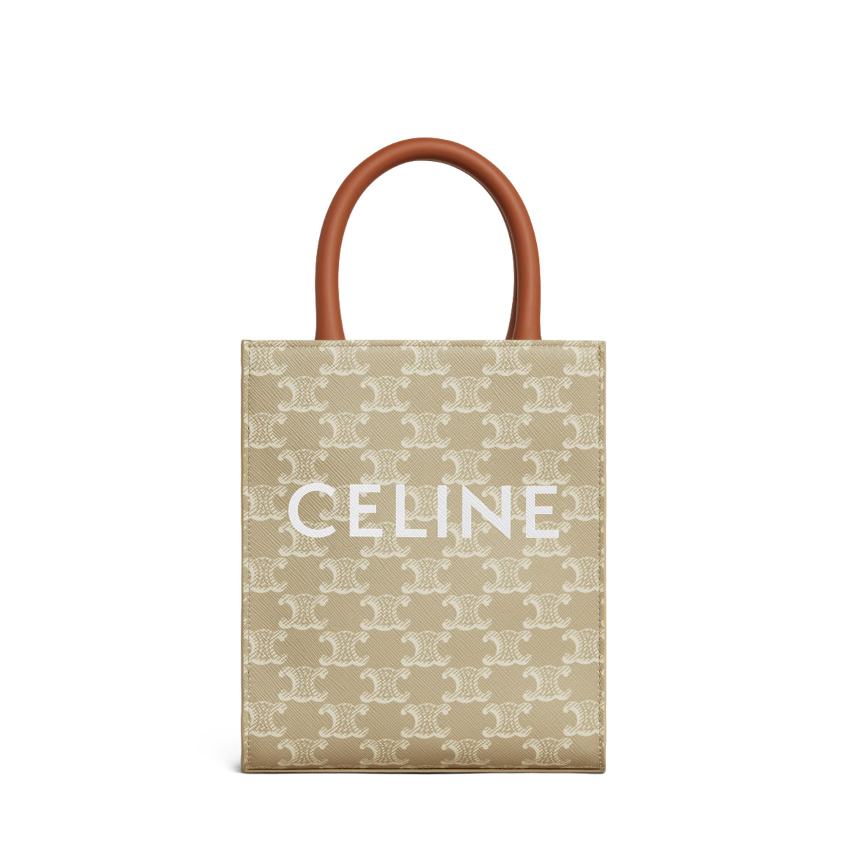 CELINE Mini Vertical Cabas In Triomphe Canvas And Calfskin With Celine Print -Beige