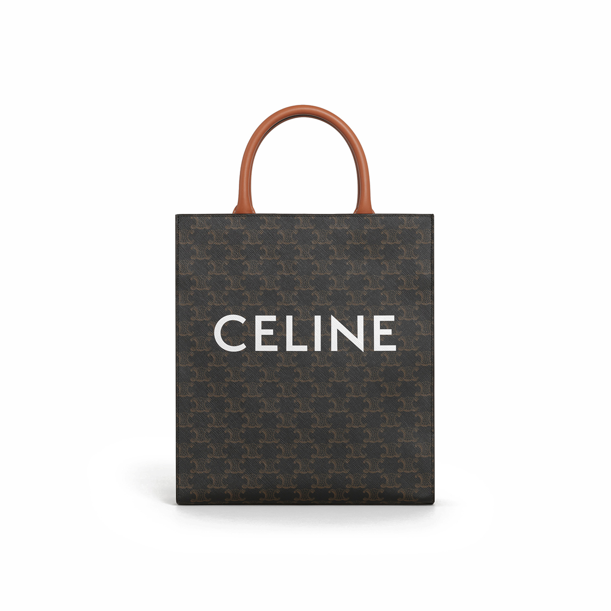 CELINE Small Vertical Cabas In Triomphe Canvas And Calfskin With Celine Print - White