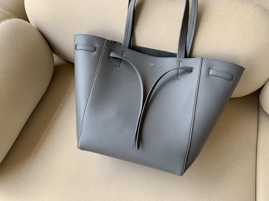 CELINE Cabas Phantom Small Tote Bag in Grained Calfskin - Grey