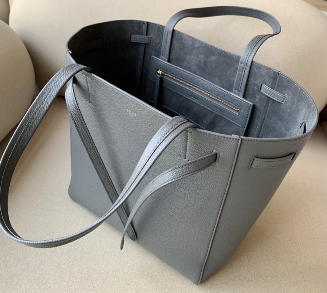 CELINE Cabas Phantom Small Tote Bag in Grained Calfskin - Grey