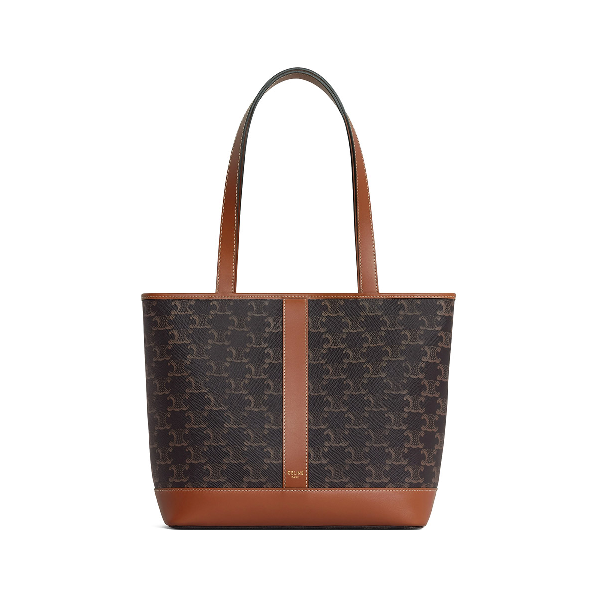 CELINE Small Cabas Tote Bag In Triomphe Canvas And Calfskin - Tan