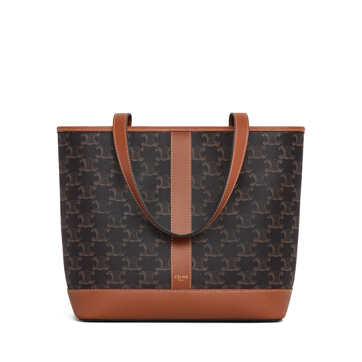 CELINE Small Cabas Tote Bag In Triomphe Canvas And Calfskin - Tan