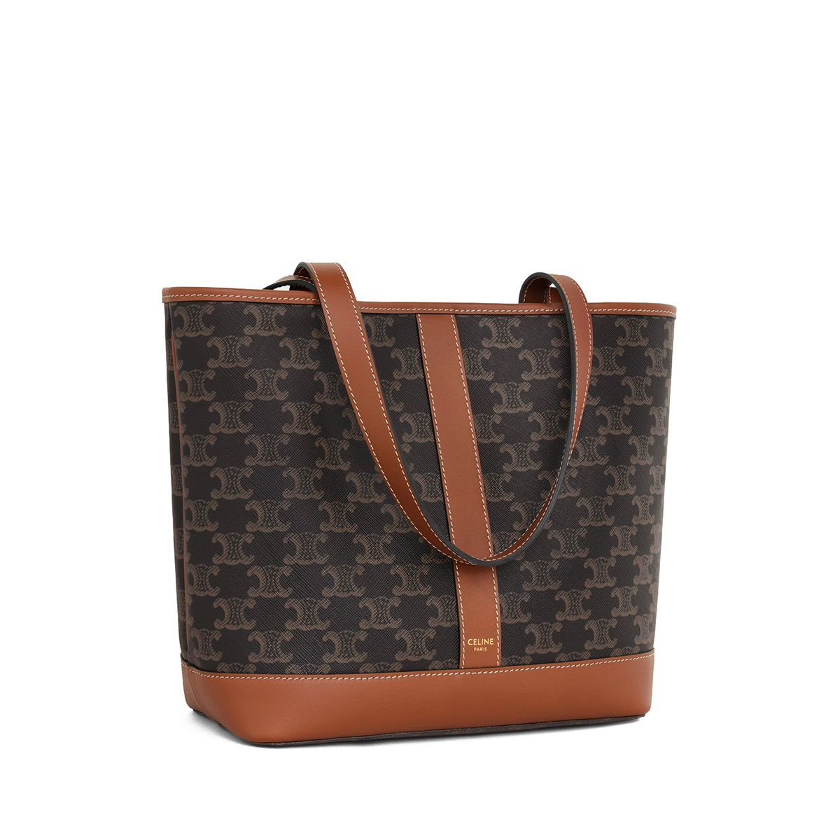 CELINE Small Cabas Tote Bag In Triomphe Canvas And Calfskin - Tan