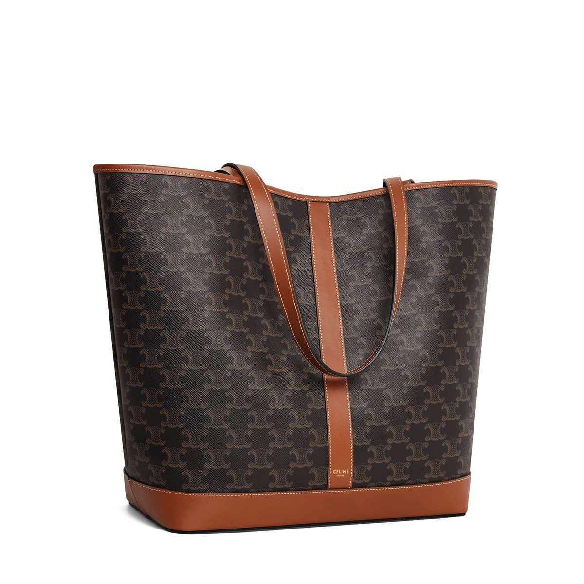 CELINE Medium Cabas Tote Bag In Triomphe Canvas And Calfskin - Tan