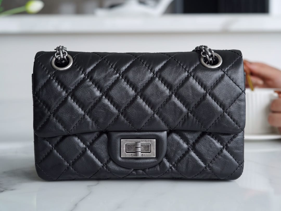 CHANEL 2.55 Mini Reissue Flap Bag Aged Lambskin - Black & Silver Toned Hardware