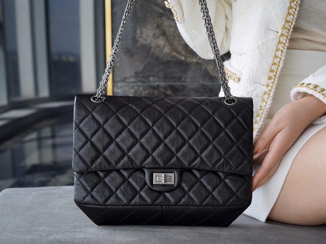 CHANEL 2.55 Large Reissue Flap Bag Aged Lambskin - Black & Silver Toned Hardware