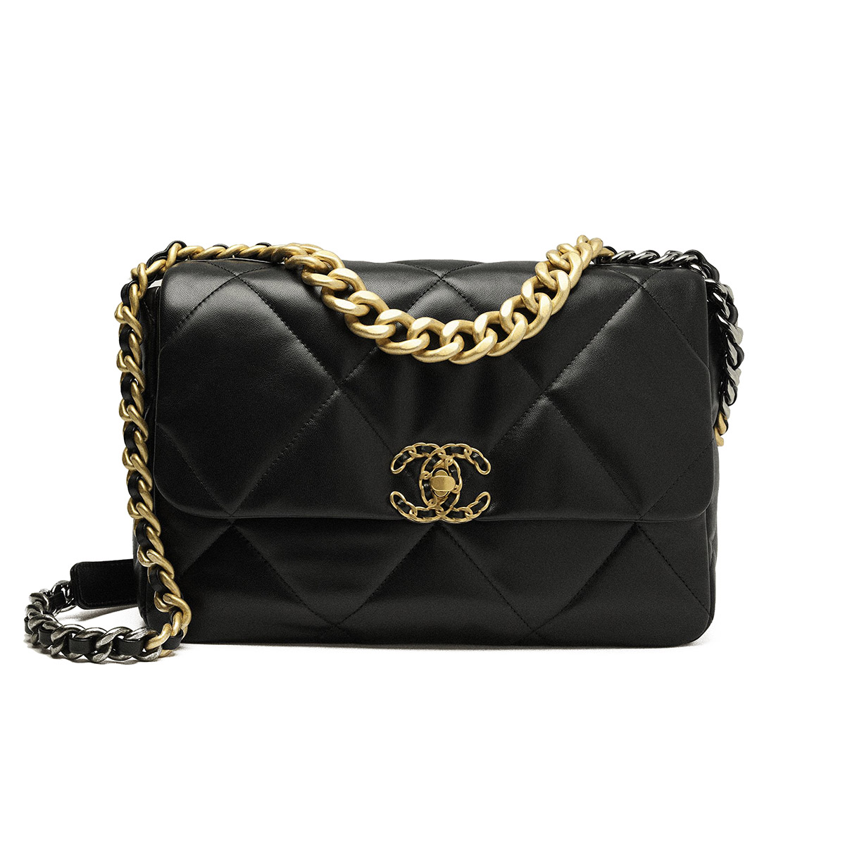 CHANEL 19 Small Flap Bag in Shiny Lambskin - Black 