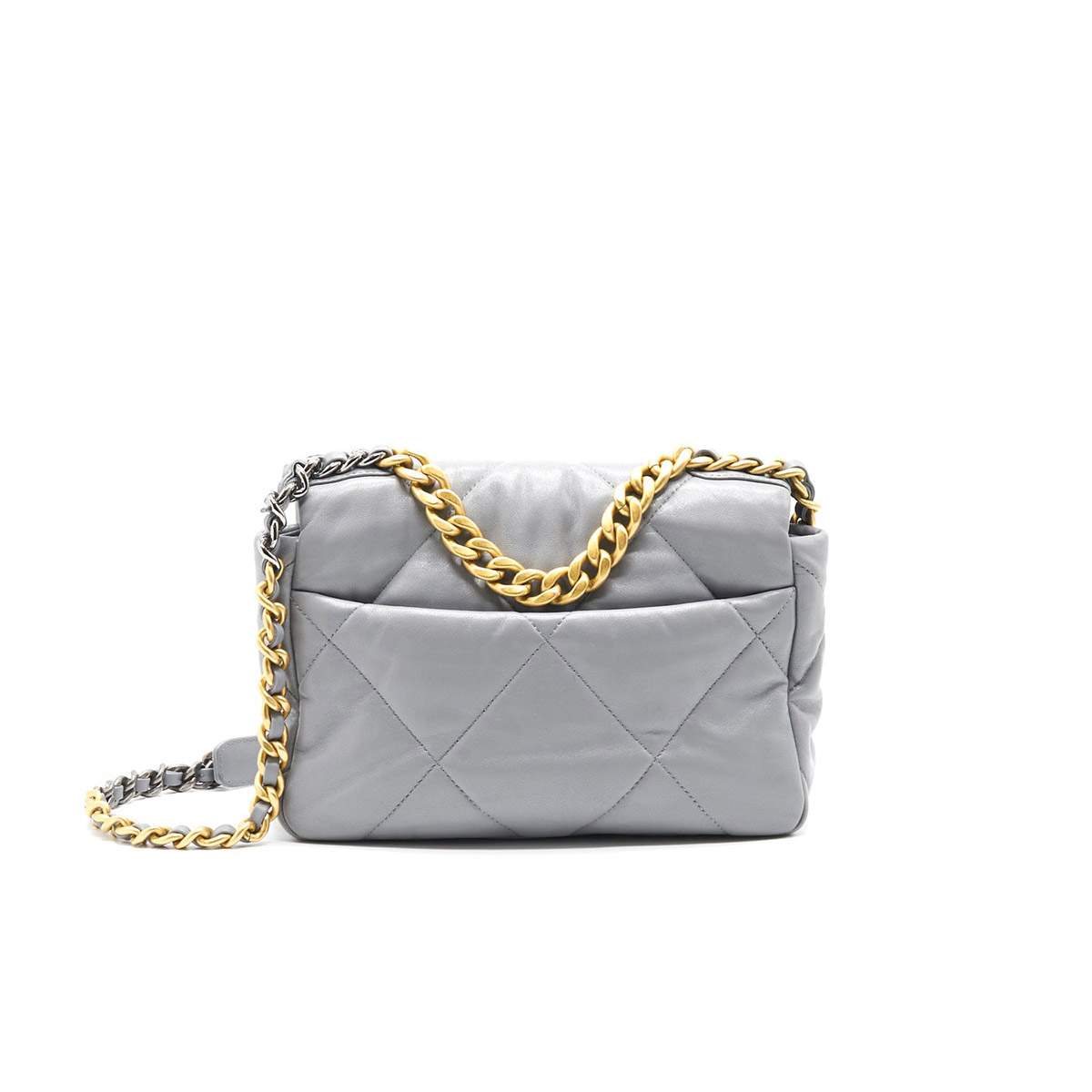 CHANEL 19 Small Flap Bag in Shiny Lambskin - Gray