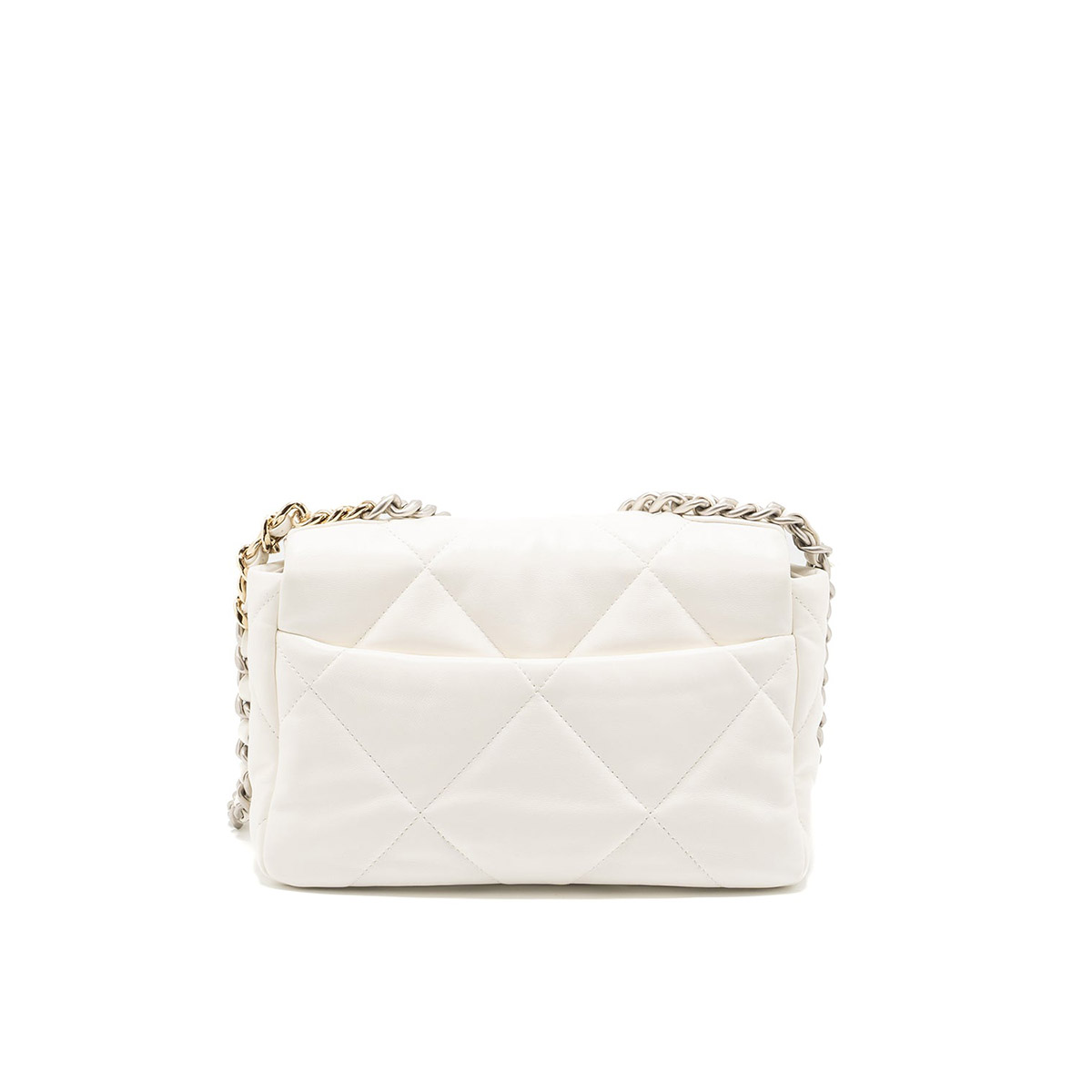 CHANEL 19 Small Flap Bag in Shiny Lambskin - White & Silver