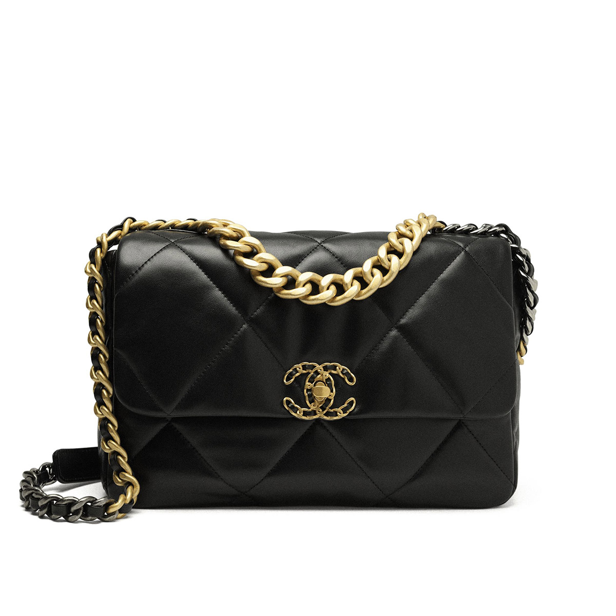 CHANEL 19 Large Flap Bag in Shiny Lambskin - Black 