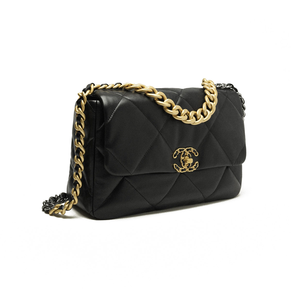 CHANEL 19 Large Flap Bag in Shiny Lambskin - Black 