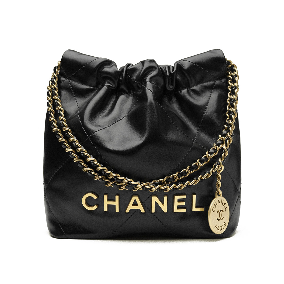 CHANEL 22 Mini Hobo Bag in Shiny Calfskin - Black 