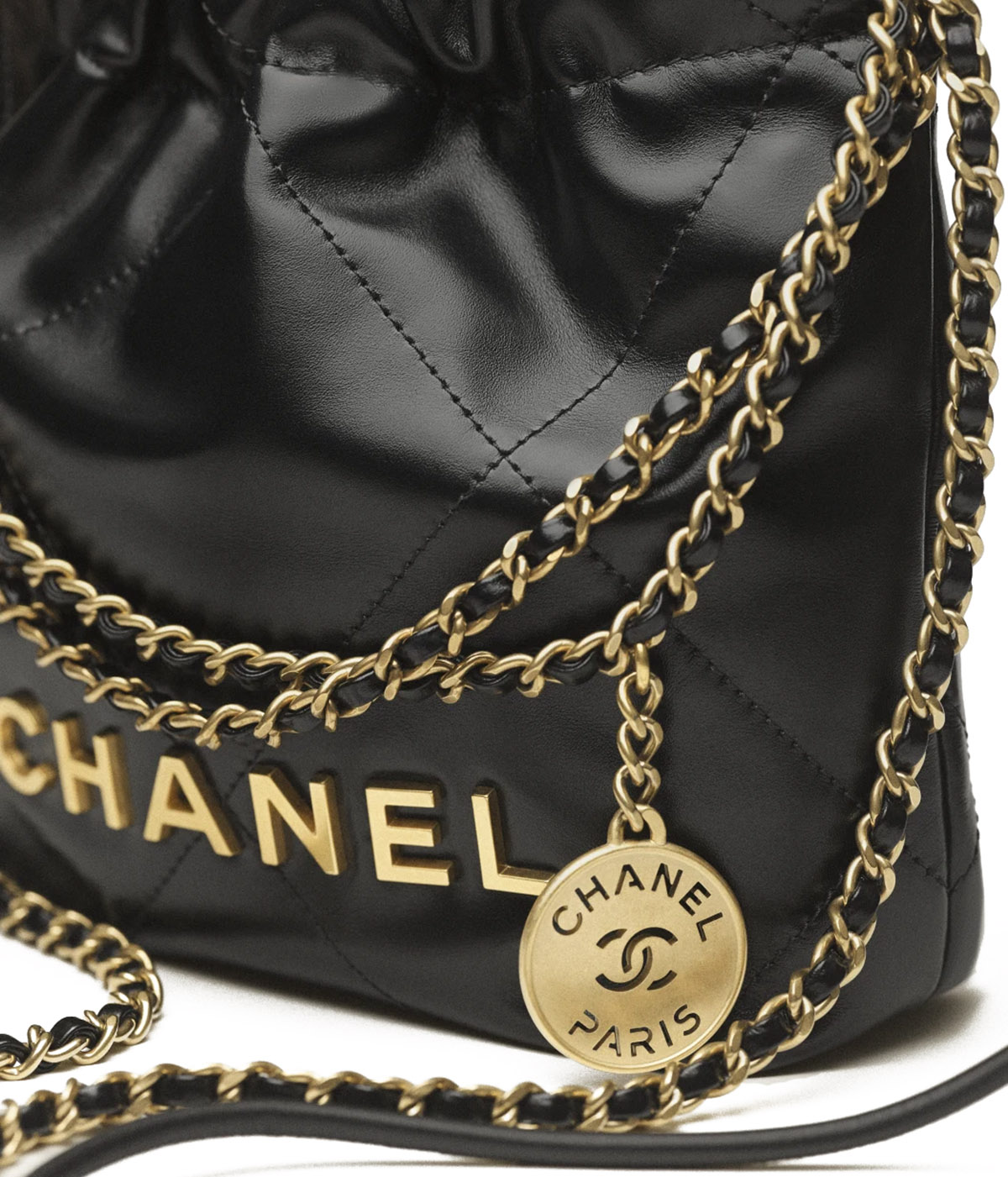 CHANEL 22 Mini Hobo Bag in Shiny Calfskin - Black 