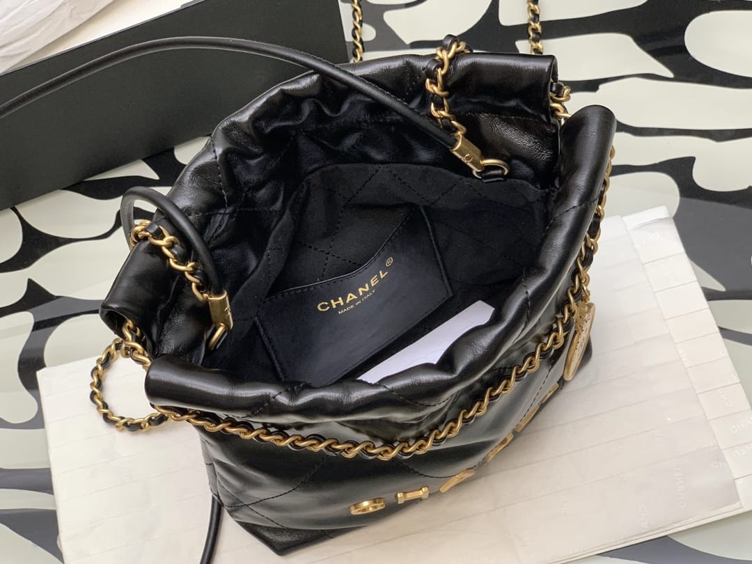 CHANEL 22 Mini Hobo Bag in Shiny Calfskin - Black 