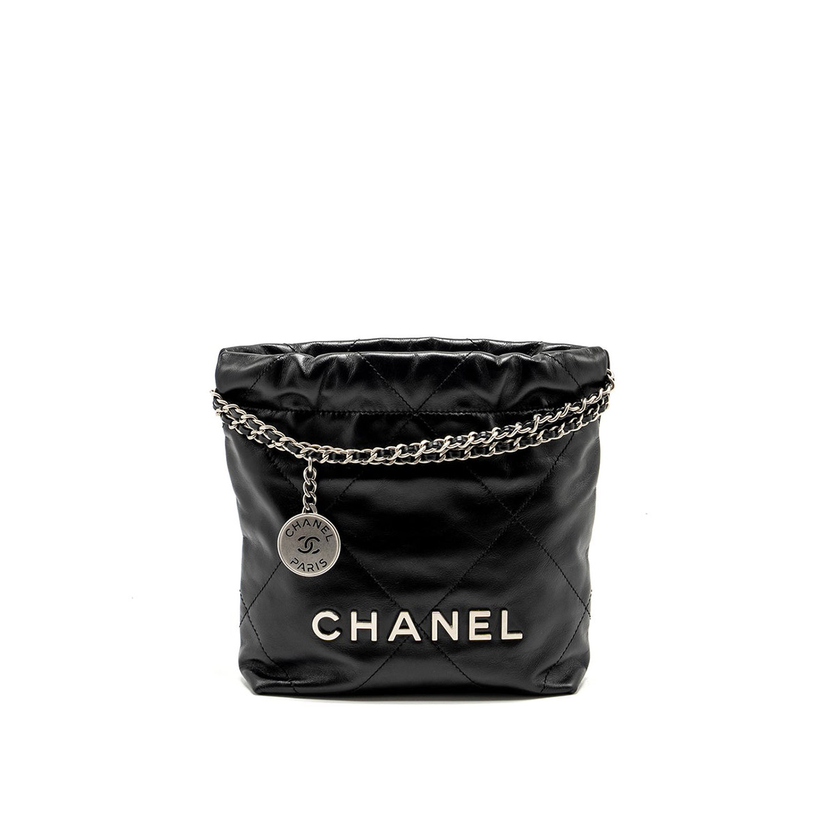 CHANEL 22 Mini Hobo Bag in Grained Calfskin - Black & Silver