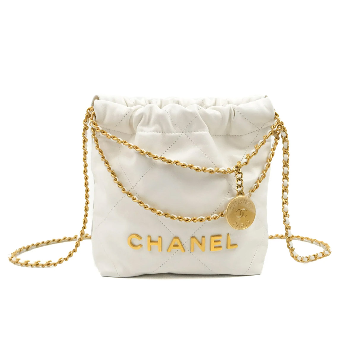 CHANEL 22 Mini Hobo Bag in Shiny Calfskin - White