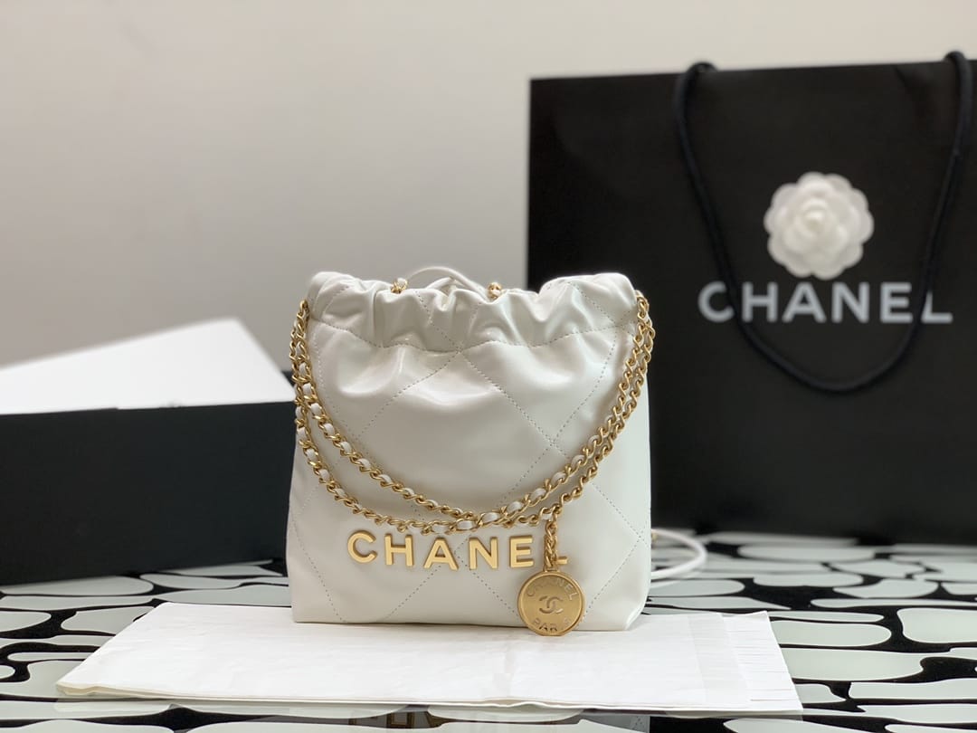 CHANEL 22 Mini Hobo Bag in Shiny Calfskin - White