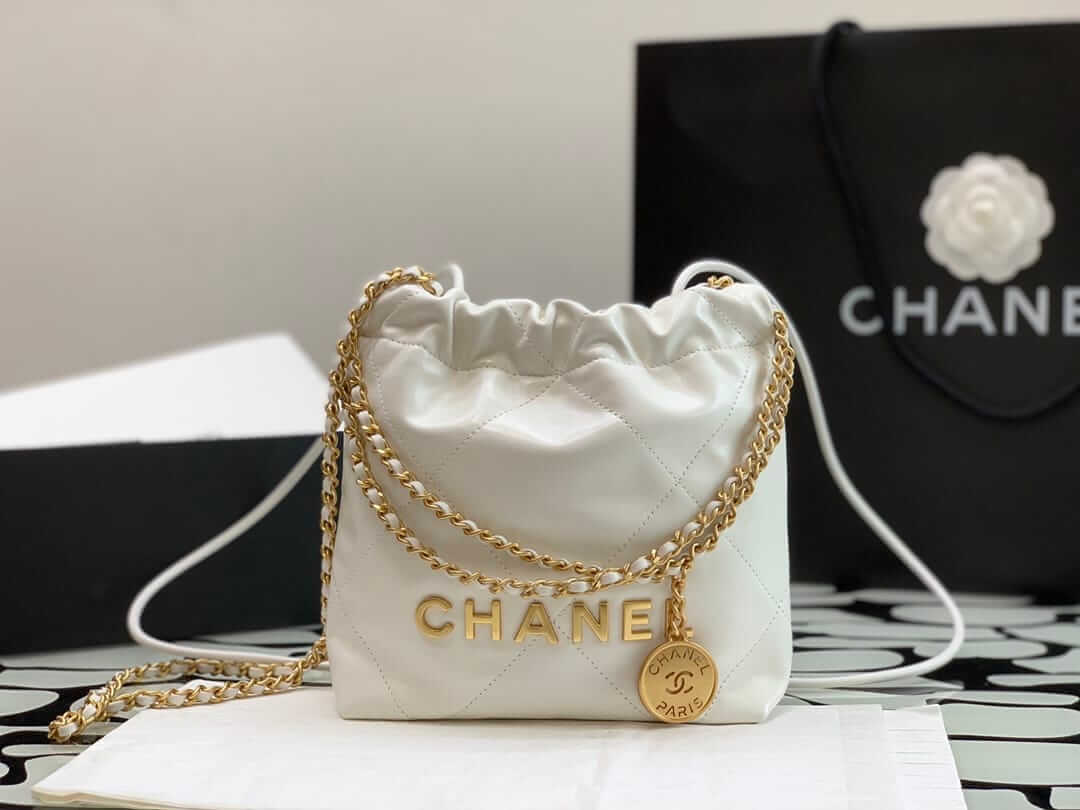 CHANEL 22 Mini Hobo Bag in Shiny Calfskin - White