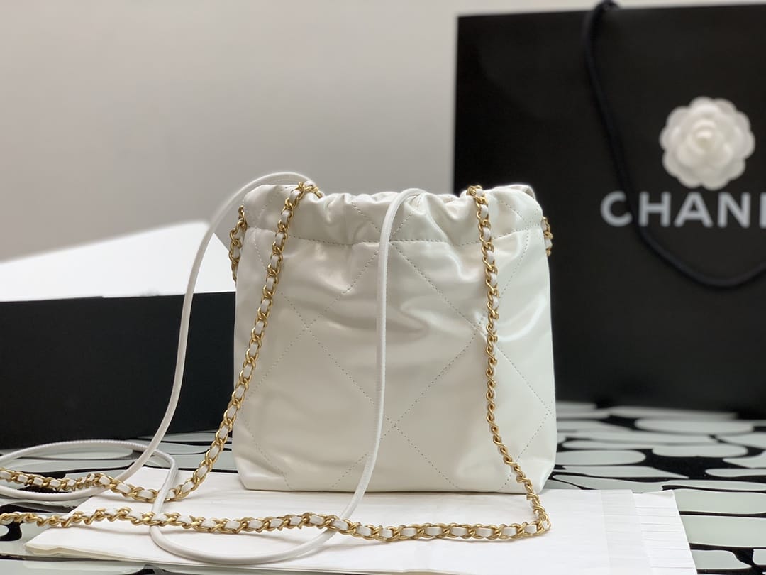 CHANEL 22 Mini Hobo Bag in Shiny Calfskin - White